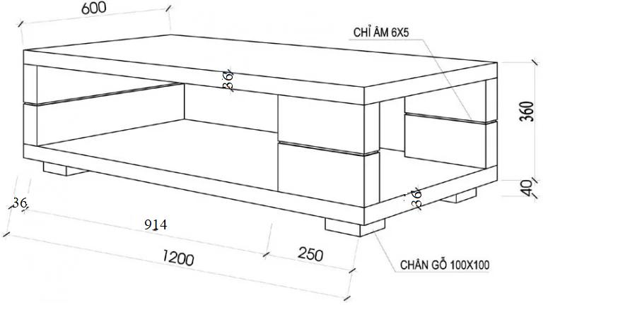 Bàn gỗ phòng khách, bàn gỗ hộp chữ nhật GHS-408