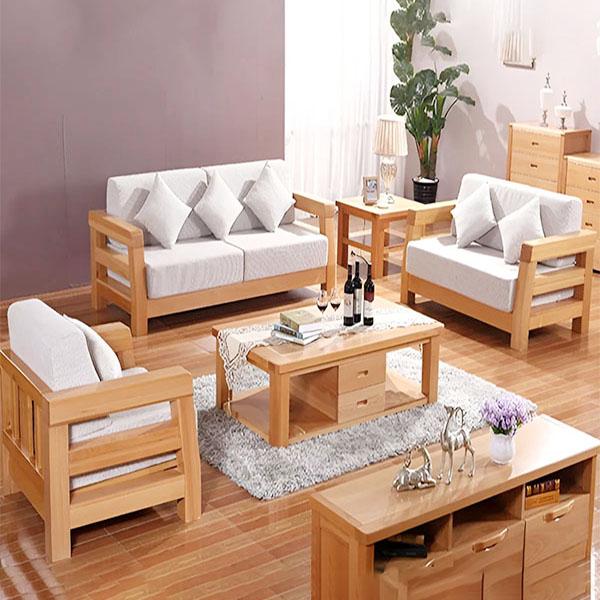 Bộ sofa Gỗ sồi tự nhiên, nệm Nỉ