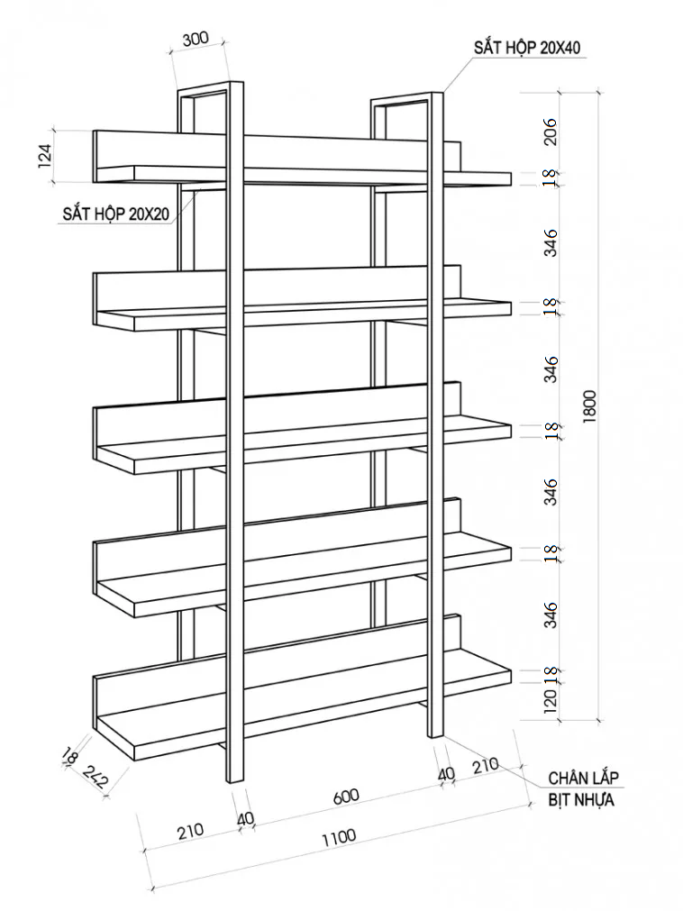 Giá trưng bày chân sắt mặt Gỗ GHS-234