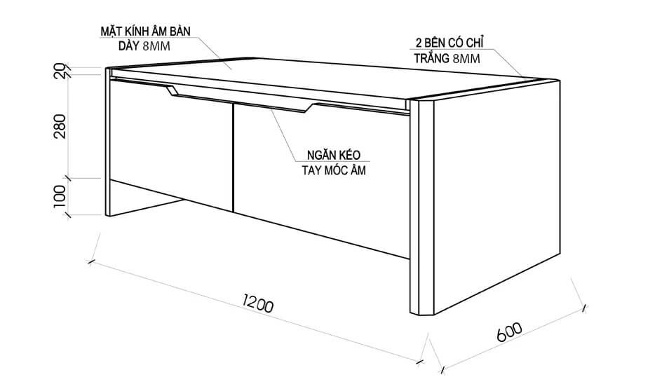 Bàn trà Gỗ công nghiệp mặt kính GHS-409