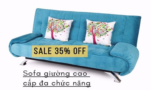 Chia sẻ mã giảm giá 35% sofa giường Juno xanh da trời cao cấp tại Adayroi