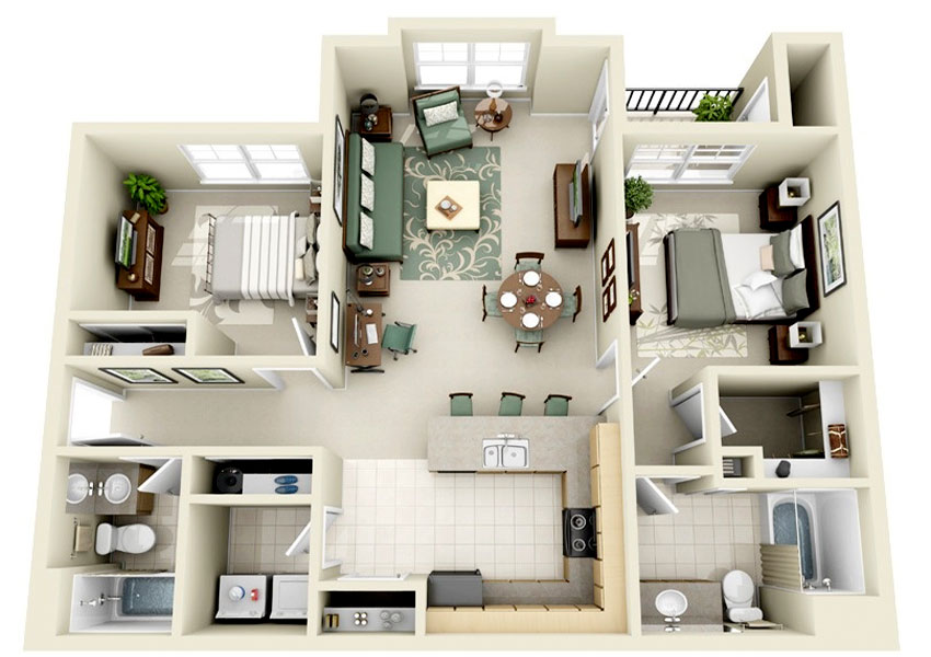 25 mẫu thiết kế nội thất chung cư 2 phòng ngủ ấn tượng nhất | Gỗ ...