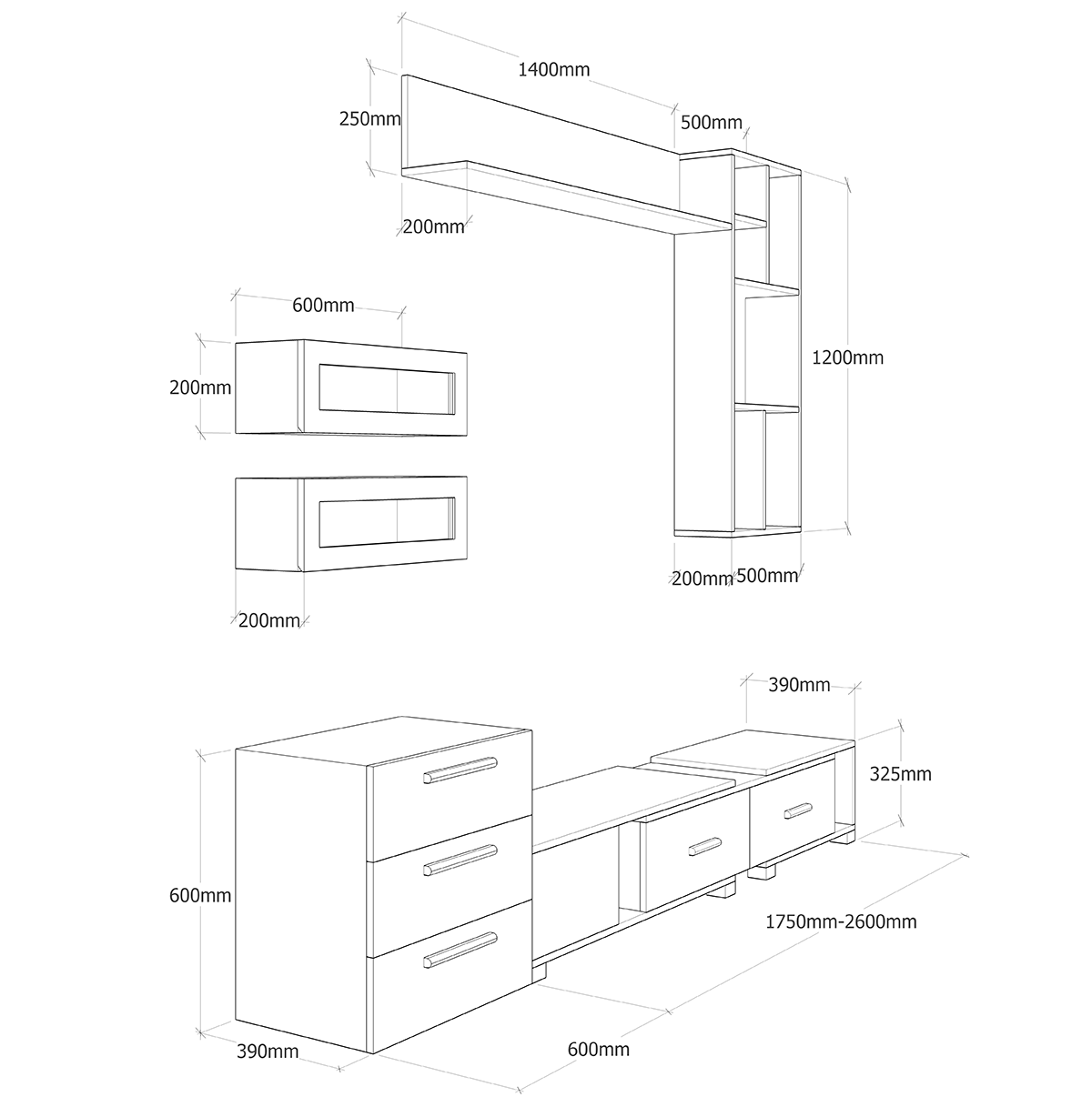 Kệ tivi gỗ công nghiệp modul tùy chỉnh kích thước GHS-379