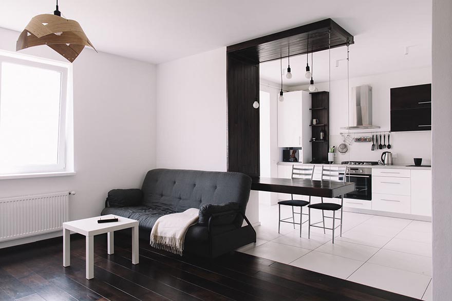 Không gian nội thất đen trắng đẹp quyến rũ trong căn hộ 50m²