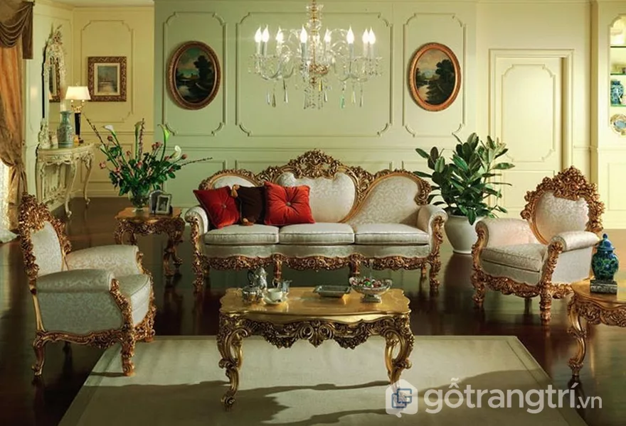 Phong cách Baroque rất thích hợp cho những không gian phòng khách có diện tích vô cùng rộng rãi, thoáng đãng (Ảnh: Internet)