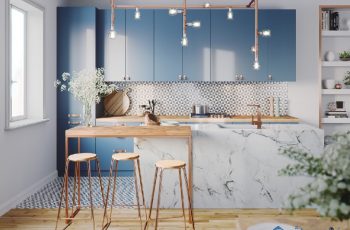 Ý tưởng thiết kế phòng bếp tông màu xanh xua tan nắng nóng mùa hè