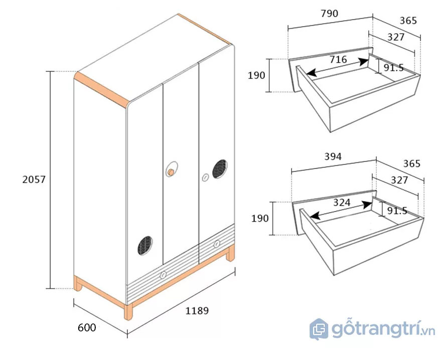 Tủ quần áo đẹp hiện đại cho bé GHS-5521