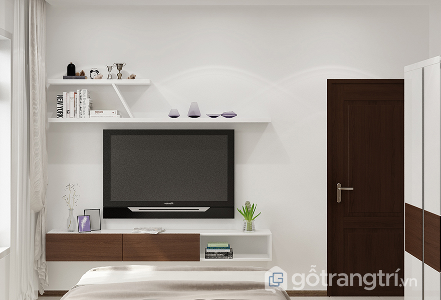 Kệ tivi nhỏ gọn, đơn giản là cách tốt nhất để tiết kiệm diện tích phòng ngủ