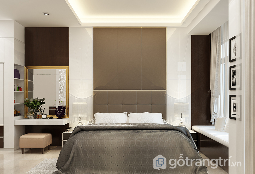Tất nhiên trong phòng ngủ không thể thiếu bàn trang điểm vì đó là món đồ nội thất bất cứ chị em nào cũng cần có rồi!