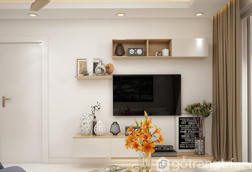 Căn phòng với tông màu kem chủ đạo rất bắt mắt và ấn tượng