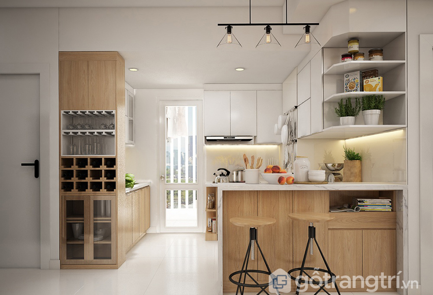 Căn bếp có khu vực ăn sáng tiện nghi và lãng mạn
