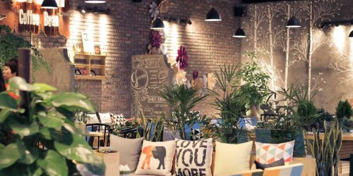 Quán cafe không gian xanh - Thiết kế phong cách đan xen với cây xanh