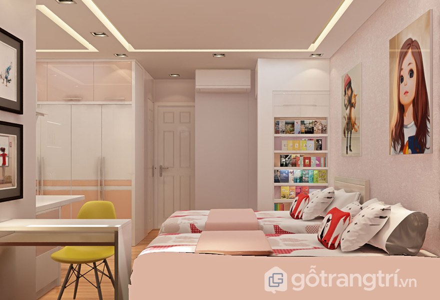 Thiết kế phòng ngủ bé gái với tông màu hồng nhẹ