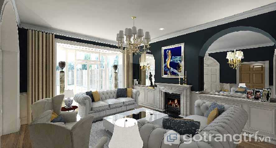 Thiết kế nội thât phòng khách phong cách tân cổ điển