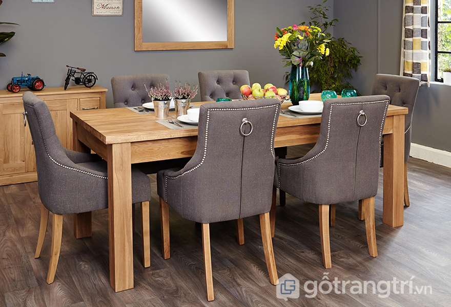 Bộ bàn ăn 6 ghế gỗ sồi được bọc vải cao cấp