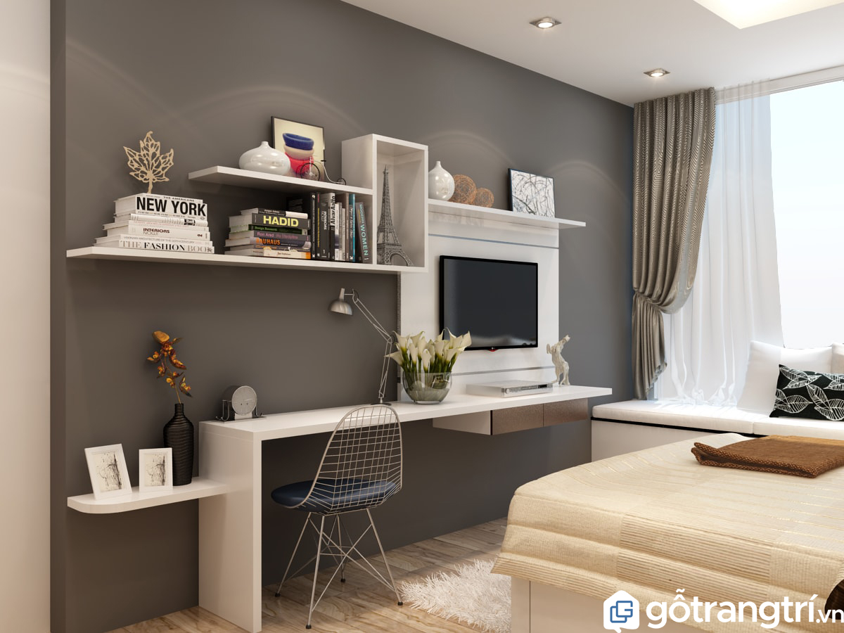 Bàn làm việc có kệ sách tiết kiệm không gian tối đa