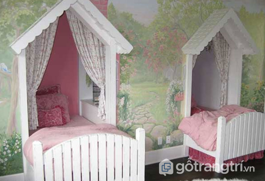 Giường ngủ cho bé gái thiết kế âm tường Giường ngủ cho bé gái thiết kế âm tường