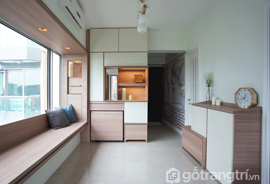 Căn hộ được thiết kế gọn gàng với những vị trí ẩn của những món đồ nội thất