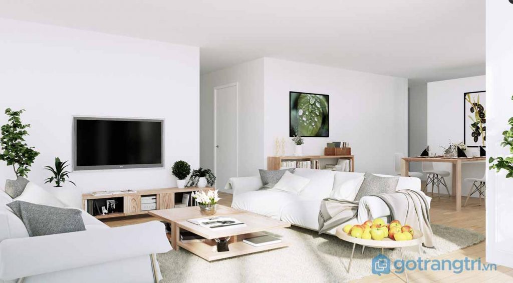 Thiết kế nội thất phòng khách với sắc trắng
