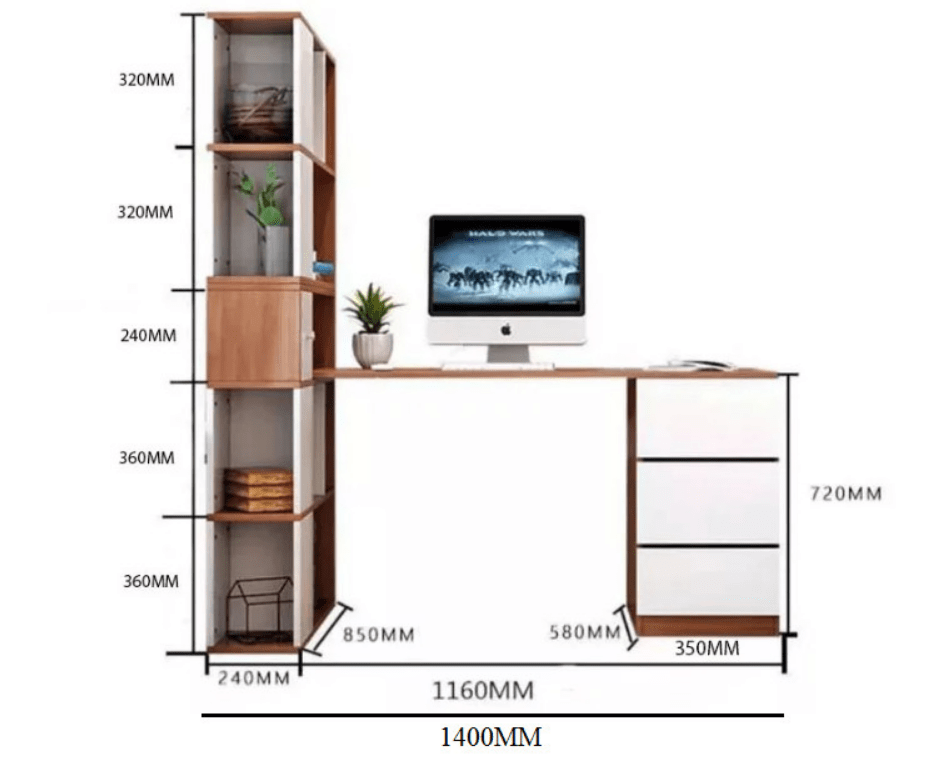 Bàn làm việc kết hợp giá sách gỗ công nghiệp GHS-4540