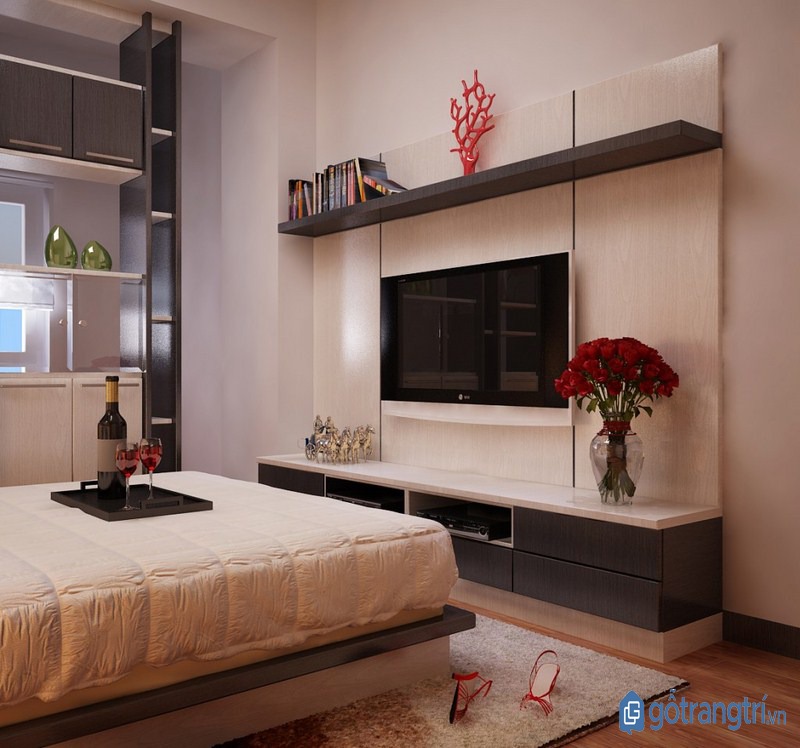HƯỚNG DẪN CÁCH CHỌN MUA VÀ BÀI TRÍ KỆ TIVI PHÒNG NGỦ GIA ĐÌNH — GỖ TRANG TRÍ CHỌN KỆ TIVI PHÒNG NGỦ CÓ TÔNG MÀU TRẦM MANG LẠI SỰ ẤM CÚNG. (ẢNH: INTERNET)