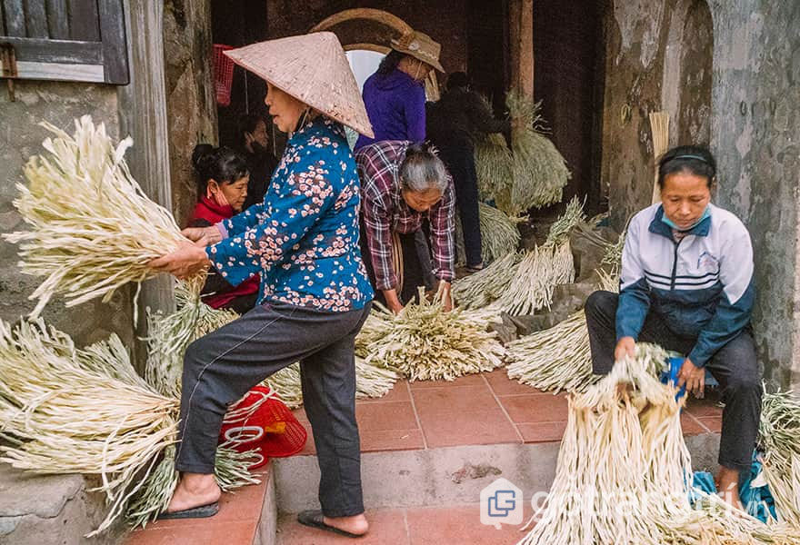 Lá nón được đem phơi 2,3 nắng trước khi thực hiện công đoạn làm nón - Ảnh: Mai Minh Đức