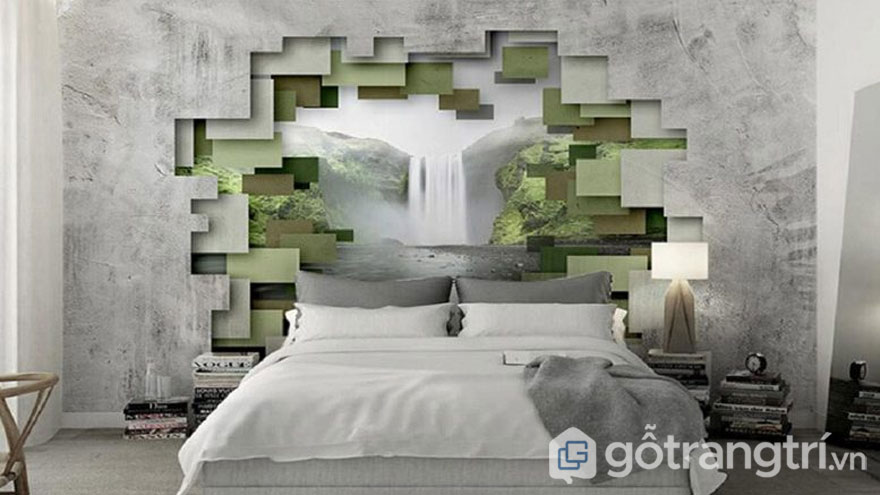 Phòng ngủ được sơn tường giả bê tông nhìn khá lạ lẫm mang phong cách truyền thống - Ảnh: Internet