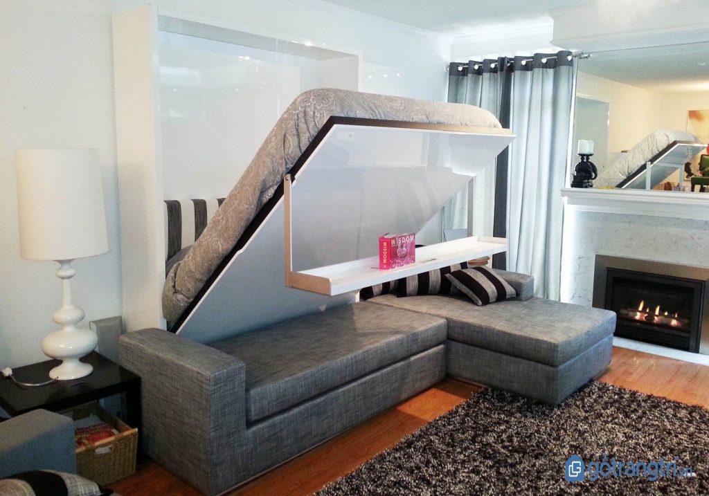 Giường ngủ đẹp kết hợp ghế sofa cho căn hộ nhỏ. (ảnh: internet)