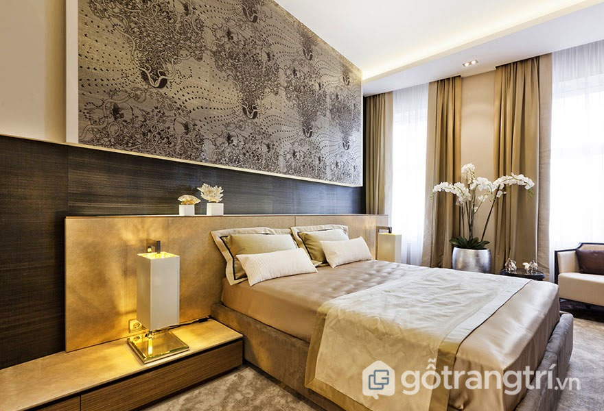Thiết kế Art Deco cho căn phòng ngủ đơn giản với tranh treo tường (Ảnh: Internet)