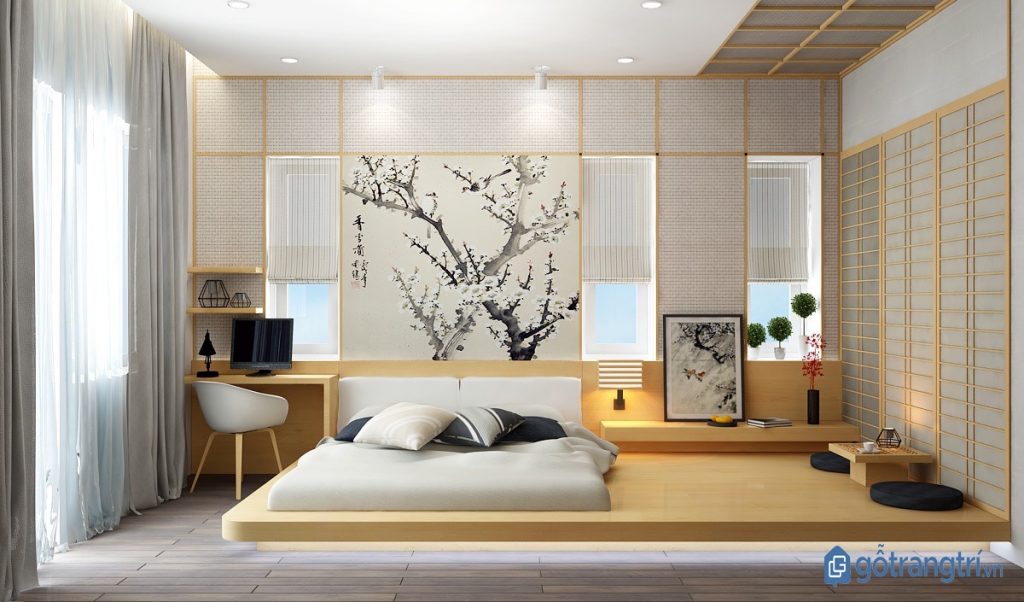 Phòng ngủ phong cách nội thất tối giản có thiết kế tương đồng nội thất Nhật Bản. (ảnh: internet)