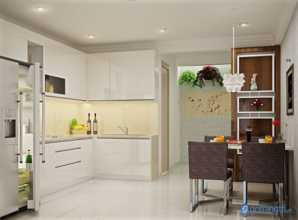 Căn bếp thông minh với kệ bếp hình chữ L có tính ứng dụng cao, phù hợp với nhiều không gian khác nhau. (ảnh: internet)