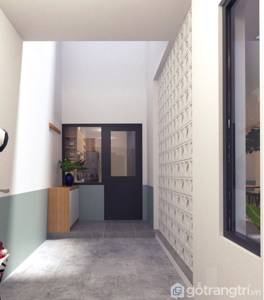 TƯ LIỆU THIẾT KẾ, FILE MODEL NHÀ ỐNG DIỆN TÍCH 100M2 — GỖ TRANG TRÍ CHỖ ĐỂ XE VÀ KHU VỰC CỬA SAU CỦA NGÔI NHÀ ỐNG