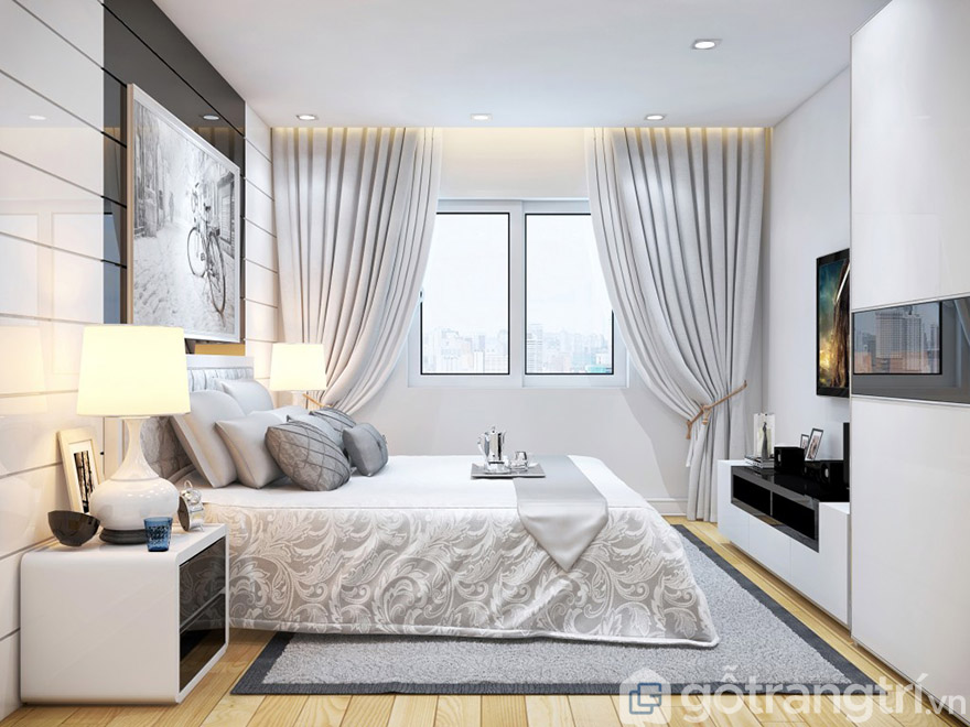 Đầy đủ kệ tivi, giường mà thiết kế chưa đến 45m2