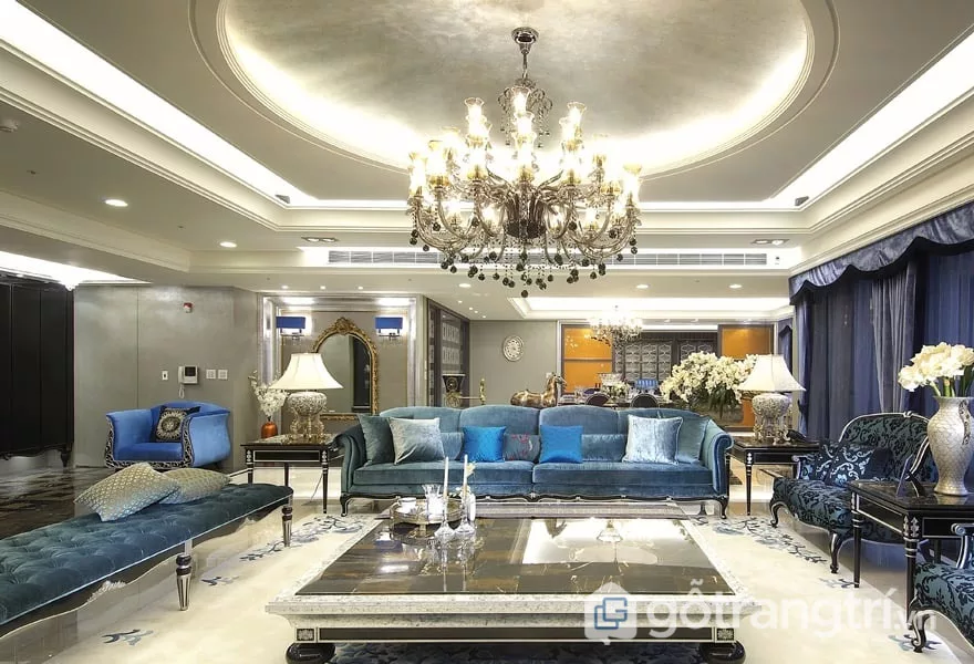Sắc xanh, sắc vàng kết hợp với ánh sáng đã tôn lên giá trị của những món nội thất tân cổ điển (Ảnh: Internet)