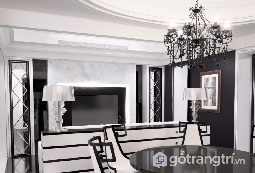 PHONG CÁCH NỘI THẤT ART DECO - SỨC QUYẾN RŨ KHÔNG THỂ CHỐI TỪ — GỖ TRANG TRÍ PHÒNG ĂN VỚI 2 GAM MÀU TRẮNG VÀ ĐƯỜNG KẺ ĐEN KHÁ MỀM MẠI, THANH THOÁT (ẢNH: INTERNET)