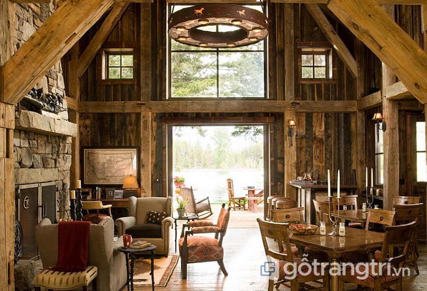 Gạch và gỗ là 2 chất liệu đặc trưng của rustic (Ảnh: Internet)