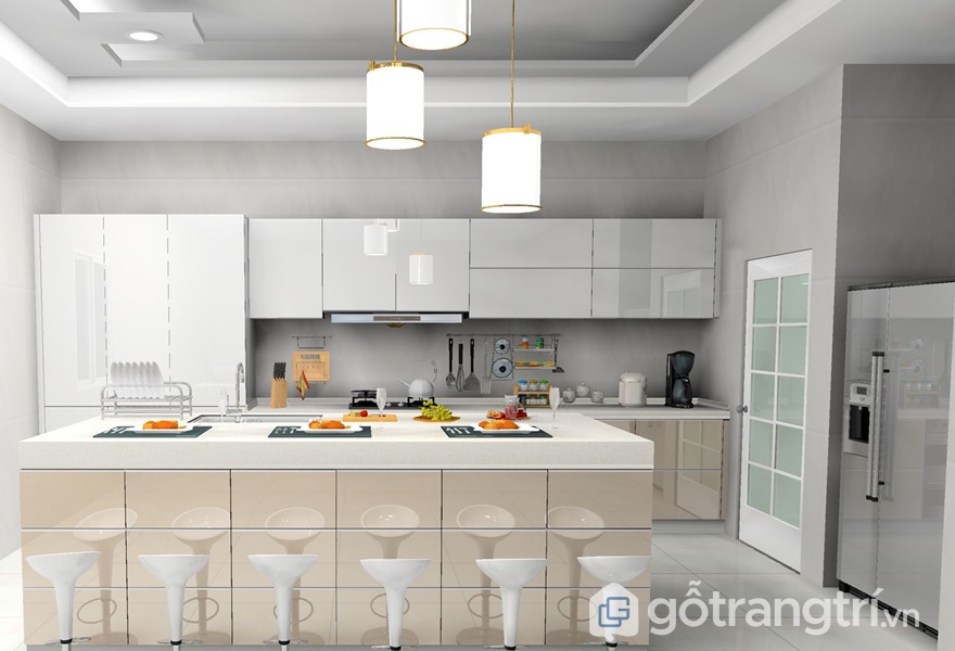Tủ bếp gỗ acrylic đơn sắc - ảnh internet