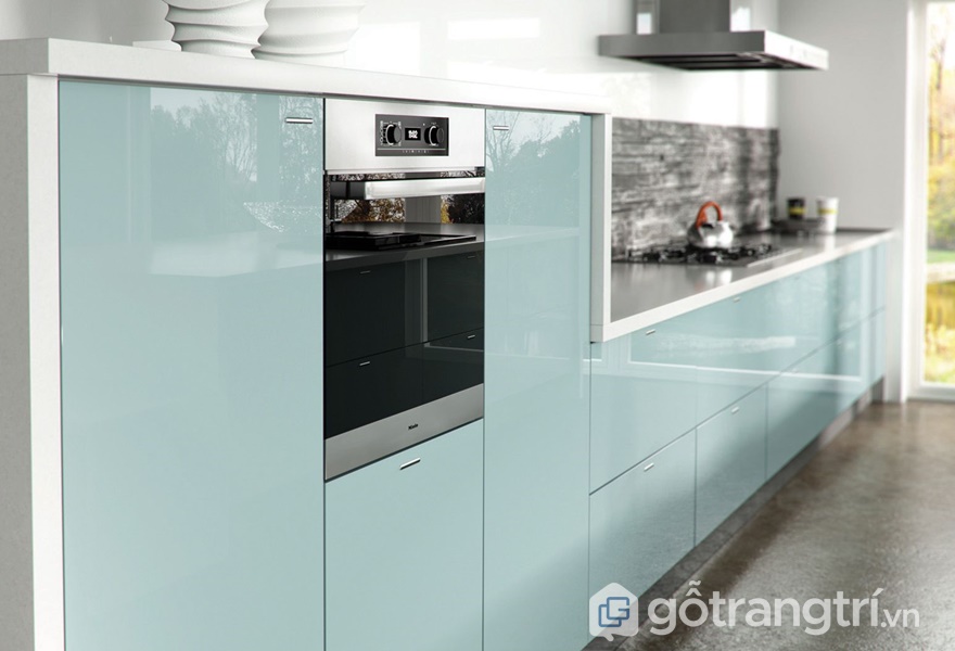 Tủ bếp gỗ acrylic đơn sắc - ảnh internet