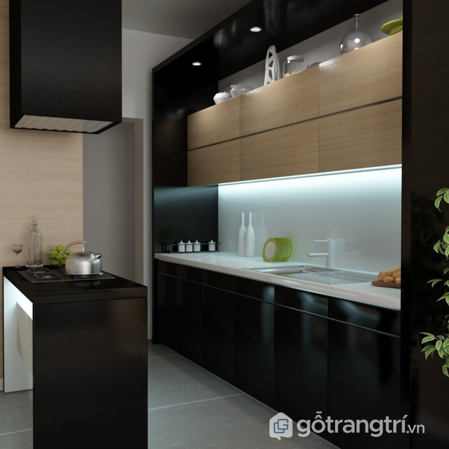 Tủ bếp gỗ acrylic đơn sắc - ảnh internet