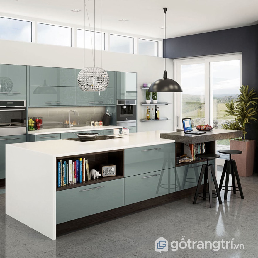 Tủ bếp gỗ acrylic đơn sắc - ảnh internet