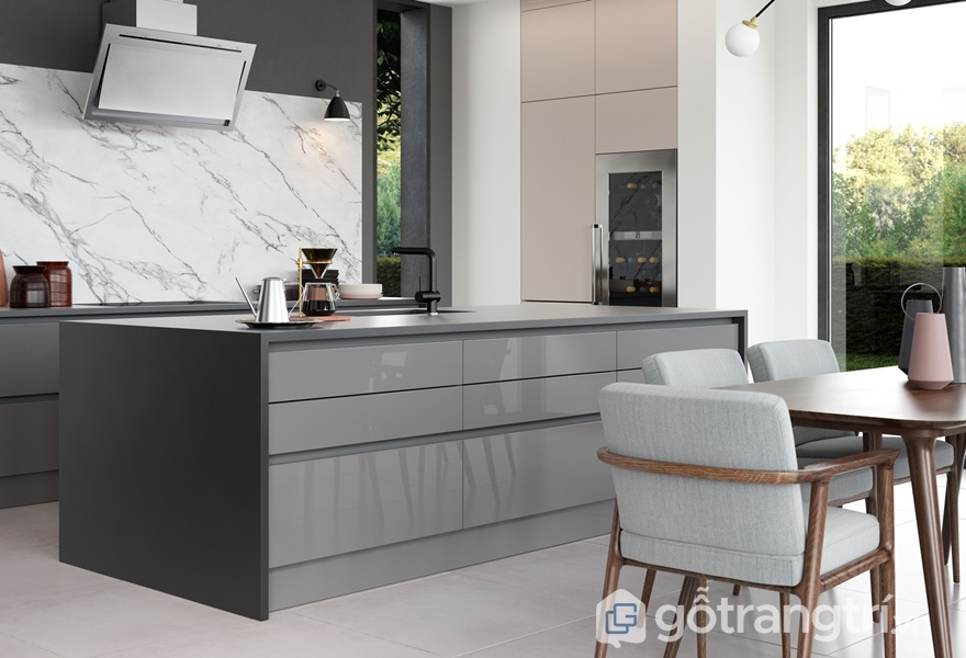 Tủ bếp gỗ acrylic đơn sắc - ảnh internet