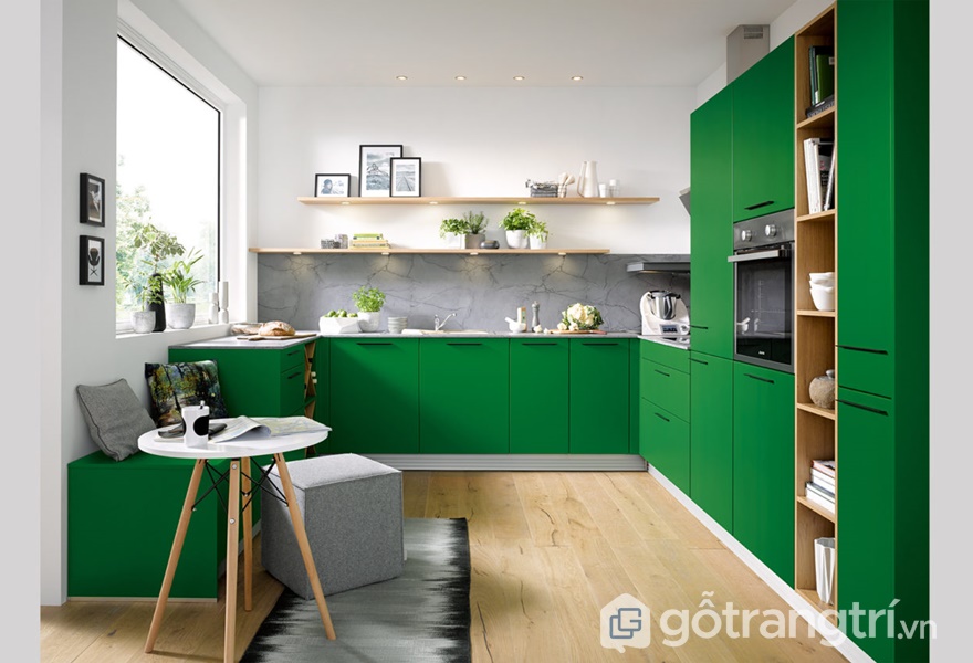 Tủ bếp gỗ acrylic đơn sắc - ảnh internet