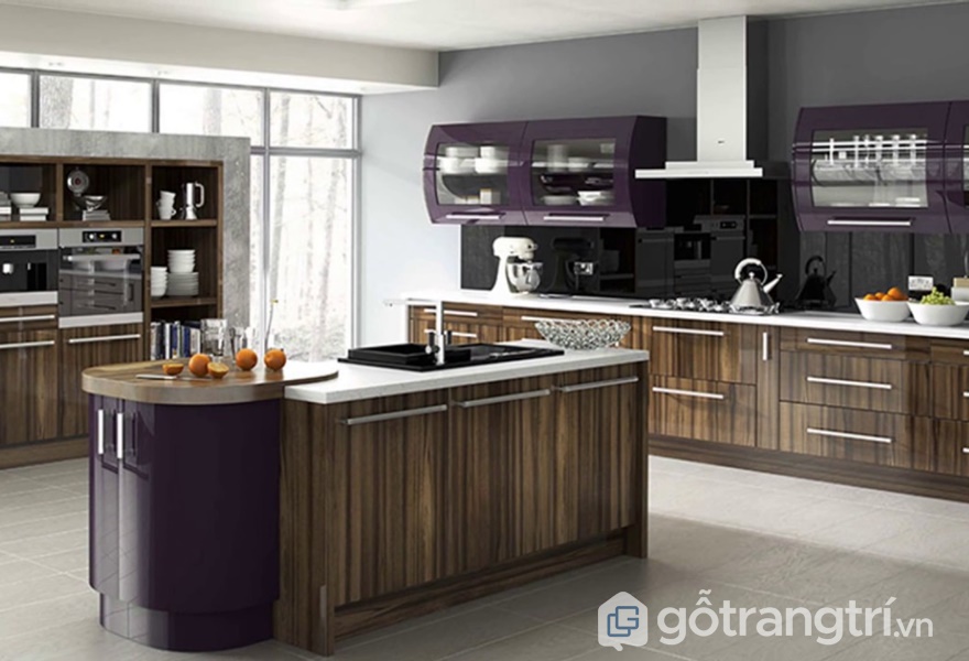 Tủ bếp gỗ acrylic vân gỗ - ảnh internet
