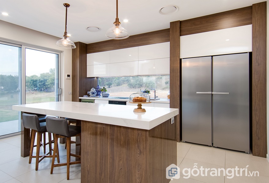Tủ bếp gỗ acrylic vân gỗ - ảnh internet