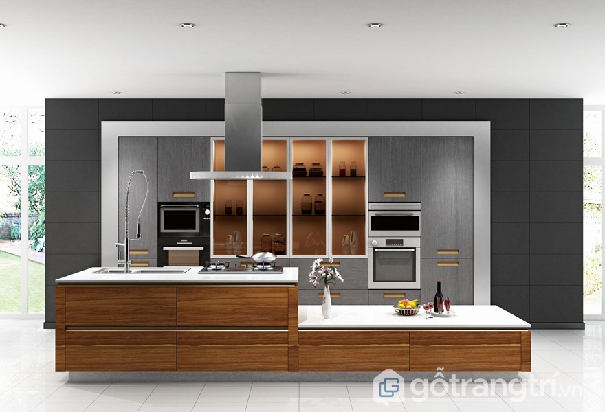 Tủ bếp gỗ acrylic vân gỗ - ảnh internet