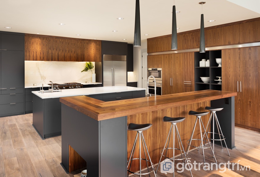 Tủ bếp gỗ acrylic vân gỗ - ảnh internet