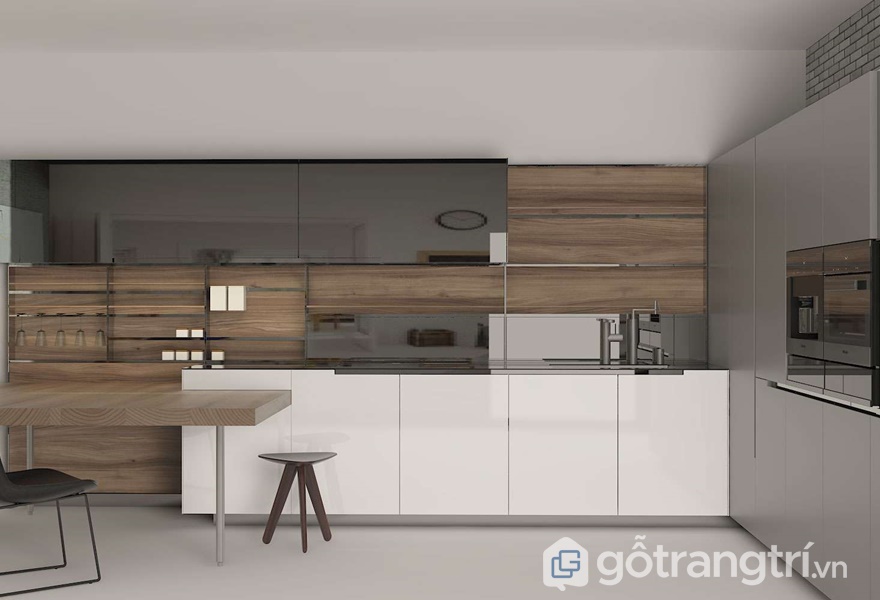 Tủ bếp gỗ acrylic vân gỗ - ảnh internet