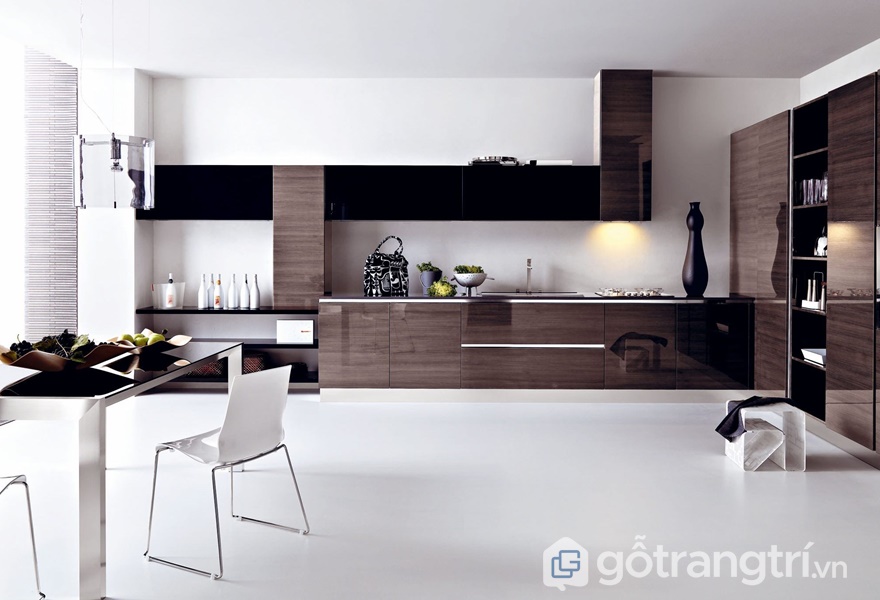 Tủ bếp gỗ acrylic vân gỗ - ảnh internet