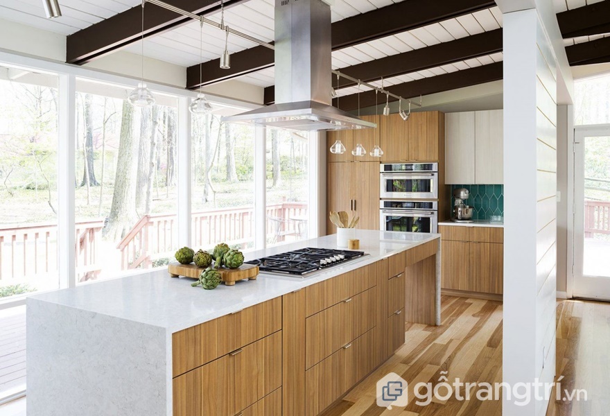 Tủ bếp gỗ acrylic vân gỗ - ảnh internet