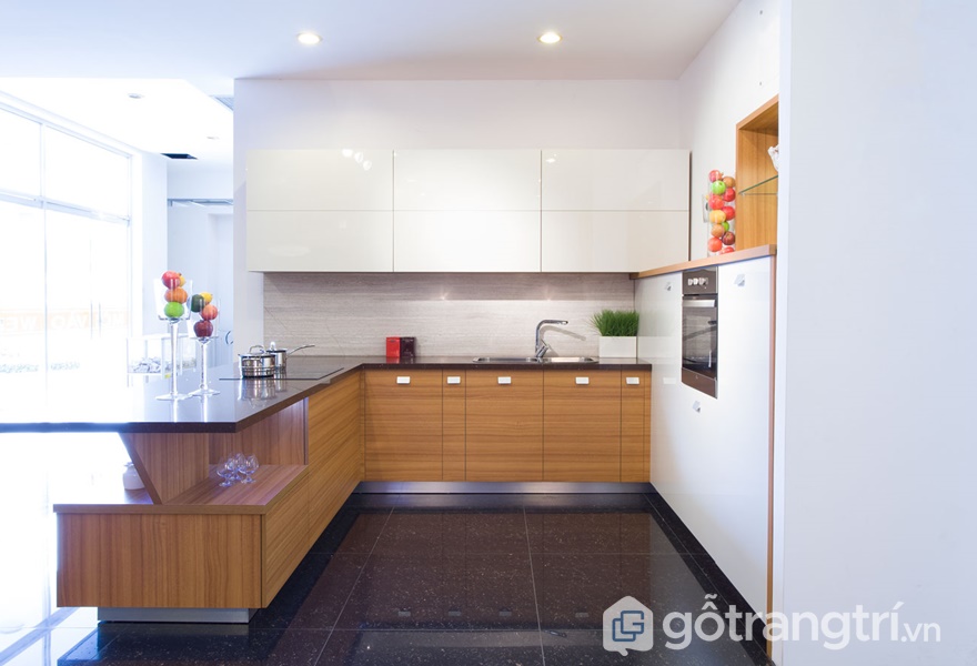 Tủ bếp gỗ acrylic vân gỗ - ảnh internet